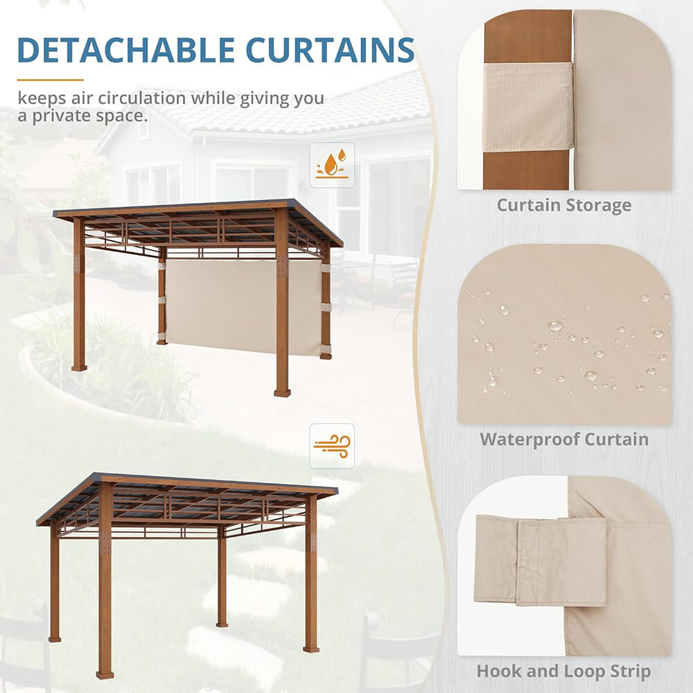 [12x14] Heavy Duty Outdoor Hardtop Wood Frame Gazebo Canopy With Metal Roof & Curtains (SAK43625)