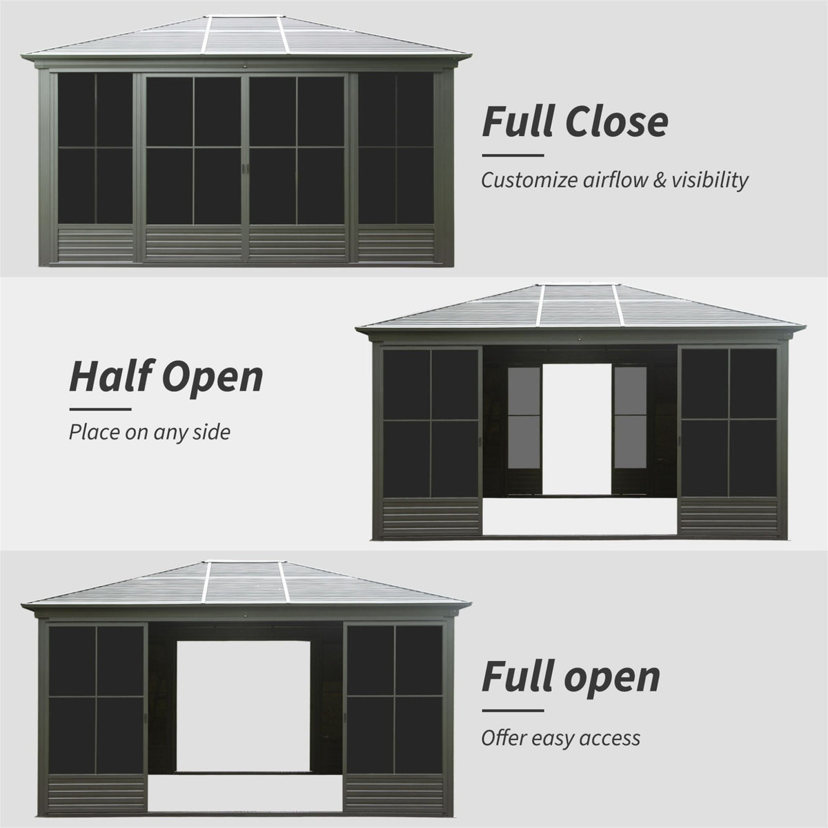 [12X14FT] Serenity Premium All-Weather Outdoor Aluminum Sunroom With Galvanized Steel Hardtop Sloping Roof, Lockable Doors, And Moveable PC Screens (SAK76831)