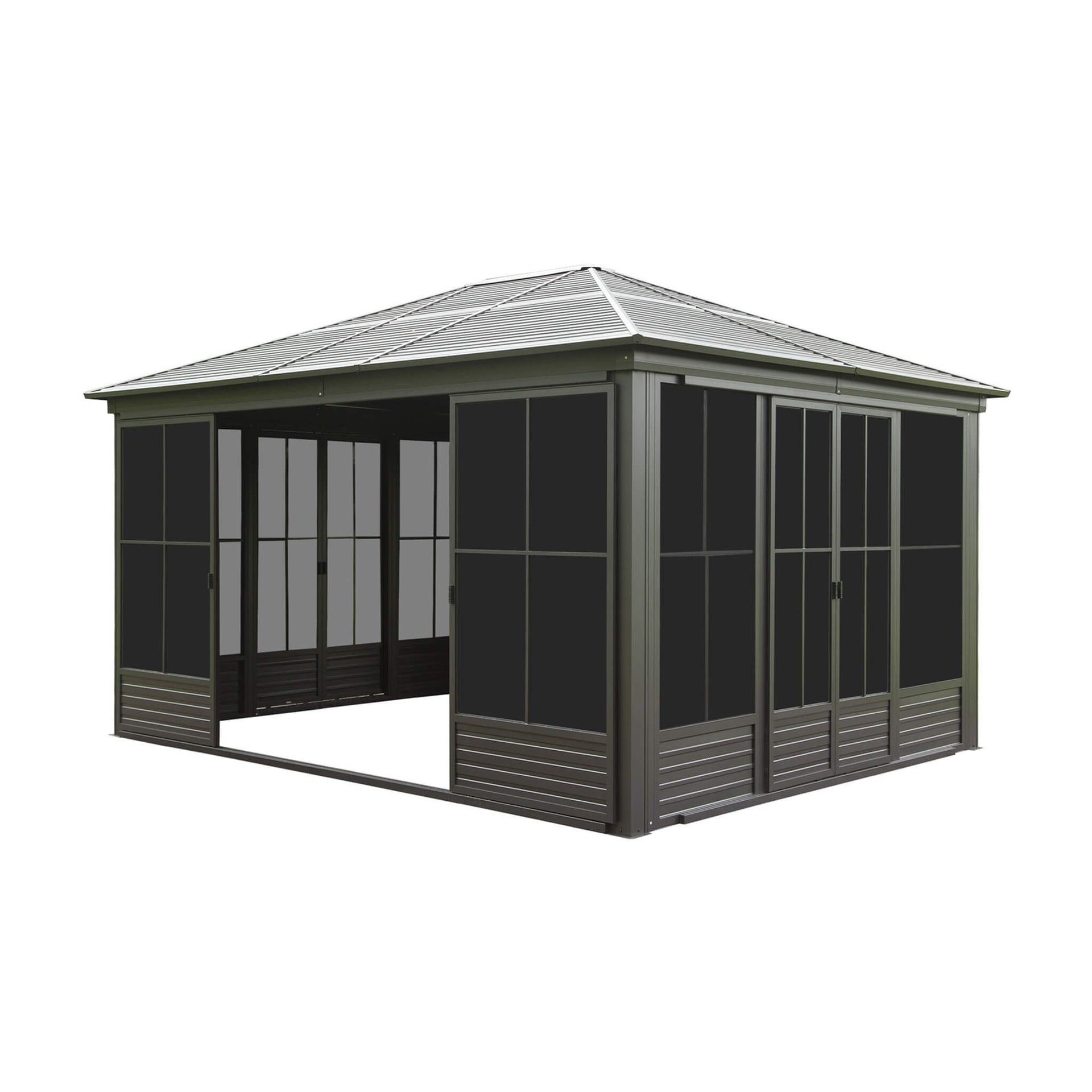 [12X14FT] Serenity Premium All-Weather Outdoor Aluminum Sunroom With Galvanized Steel Hardtop Sloping Roof, Lockable Doors, And Moveable PC Screens (SAK76831)