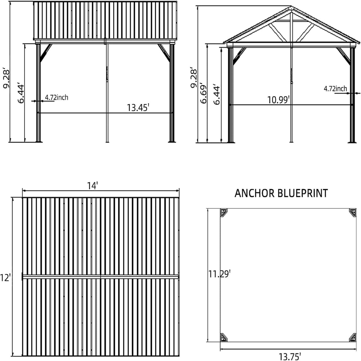 [12X14FT] Hardtop All-Weather Outdoor Gazebo With Galvanized Steel Roof (SAK83261)