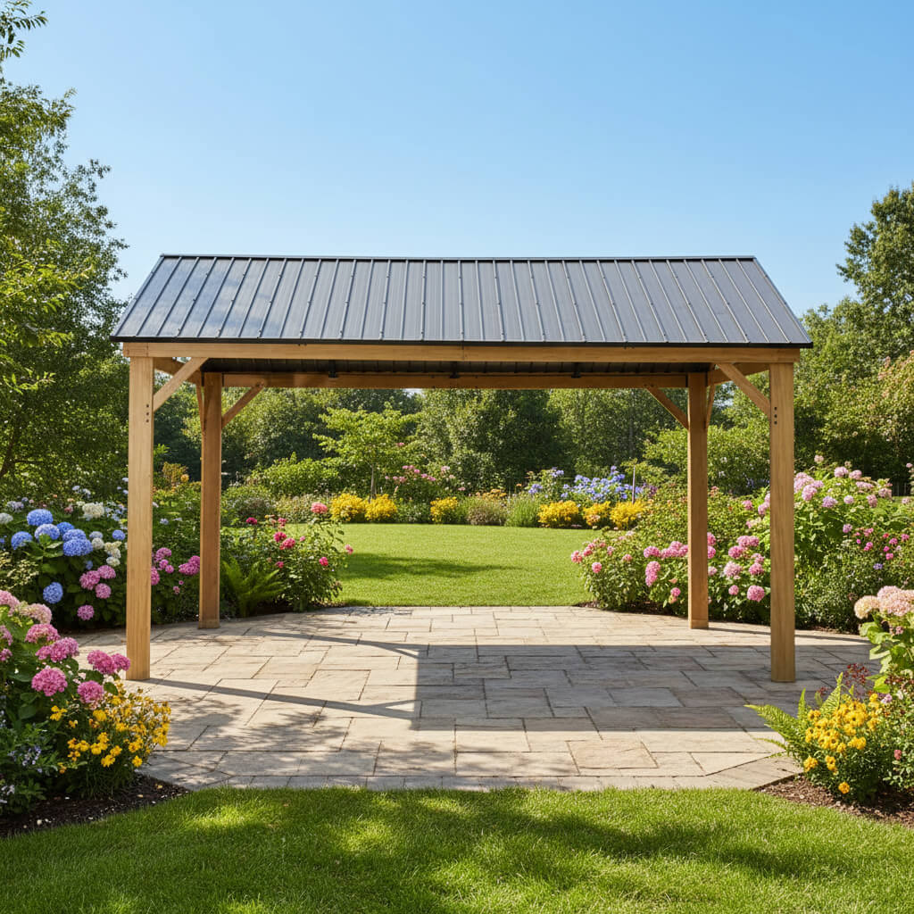 [12X14FT] Hardtop All-Weather Outdoor Gazebo With Galvanized Steel Roof (SAK83261)