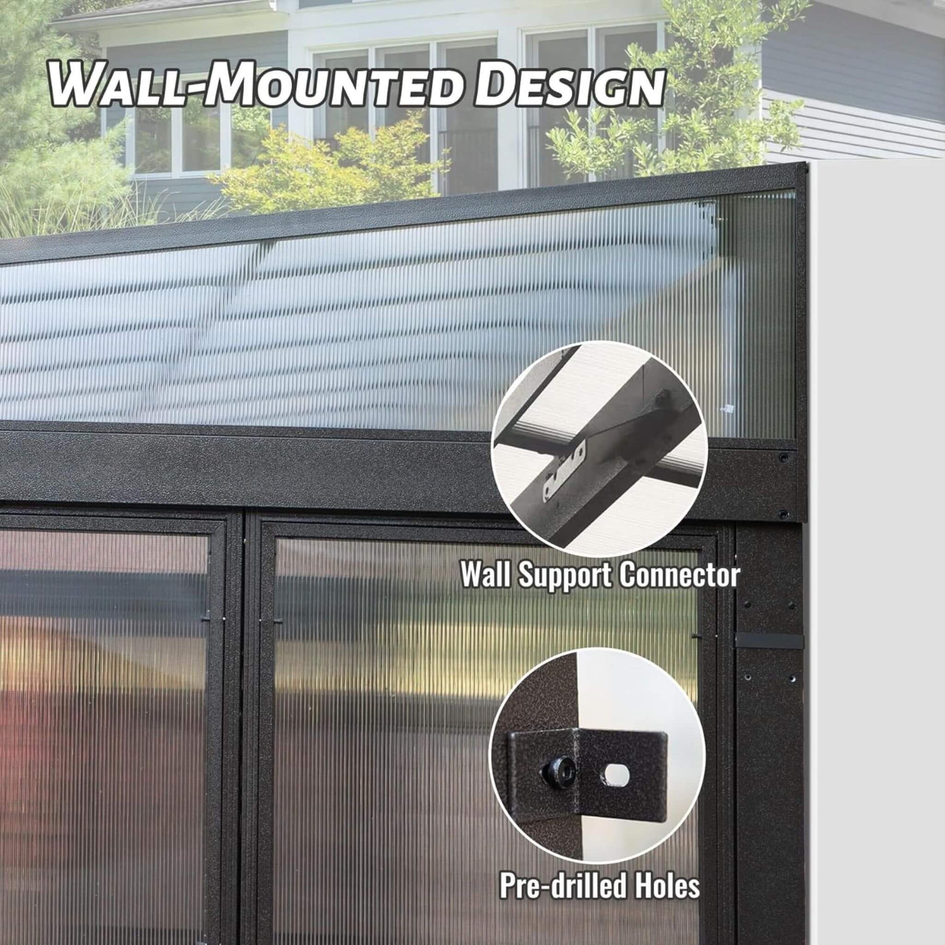 [12X16FT] Pavilion Extra-Large All-Season Outdoor Wall-Mounted Sunroom Solarium With Detachable Polycarbonate Windows And Lockable Sliding Doors (SAK97835)