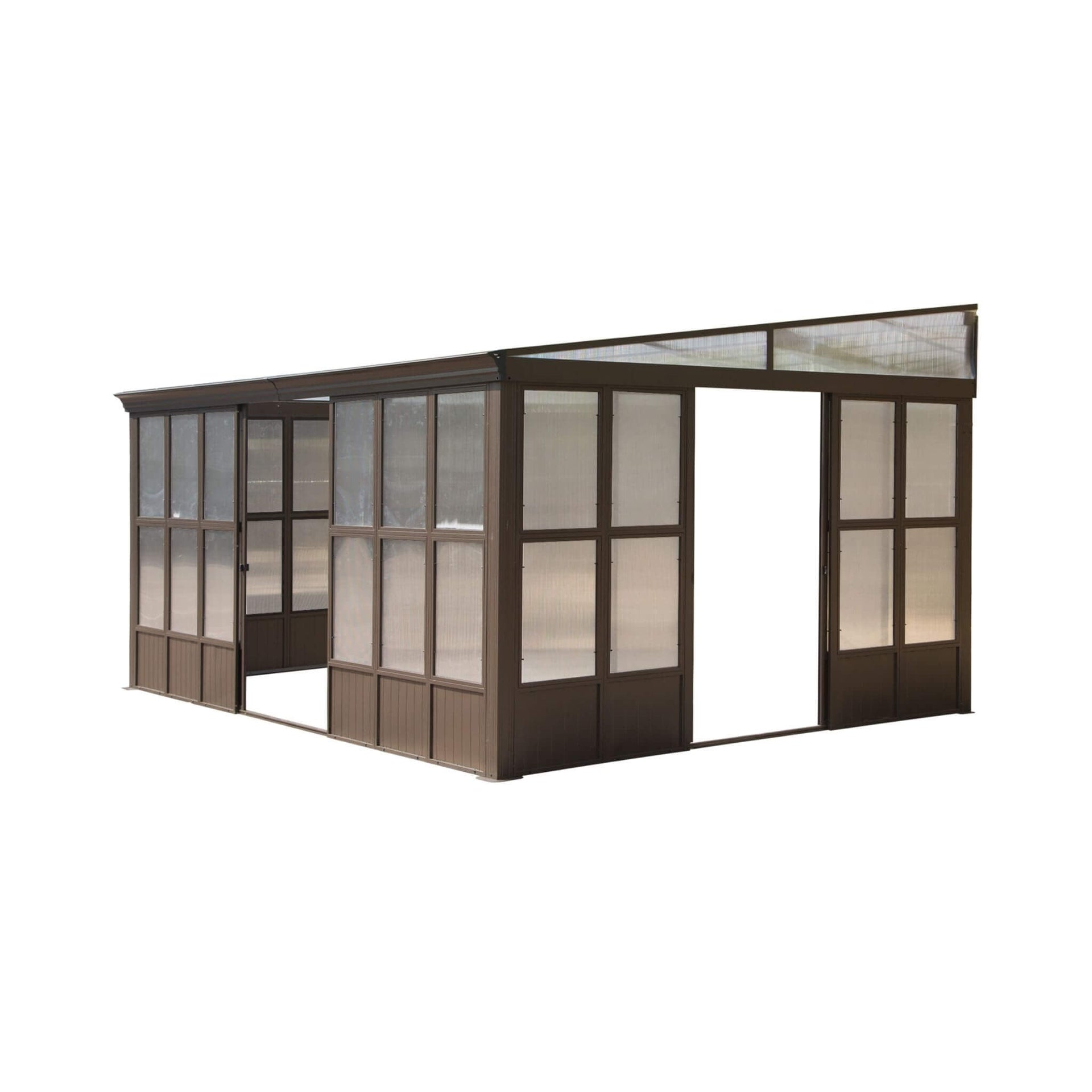 [12X16FT] Pavilion Extra-Large All-Season Outdoor Wall-Mounted Sunroom Solarium With Detachable Polycarbonate Windows And Lockable Sliding Doors (SAK97835)