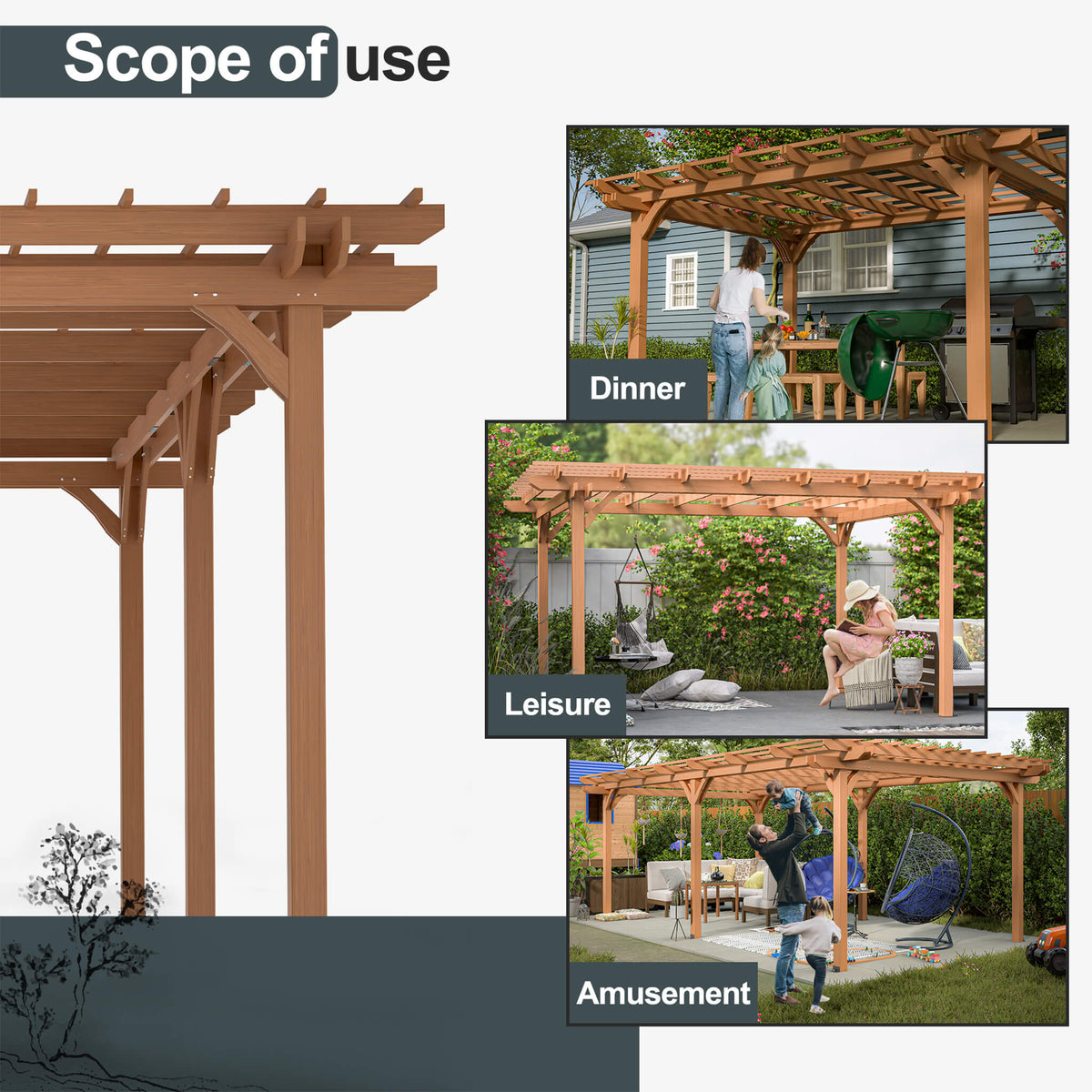[12X16FT] Extra-Large Outdoor Wooden Waterproof Grape Pergola (SAK76476)