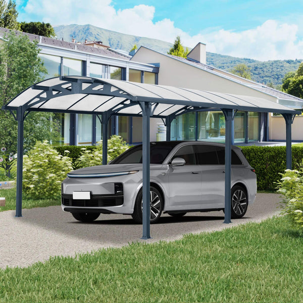 [12X16FT] Large Outdoor Aluminum Arch Carport With Polycarbonate Panels (SAK65820)