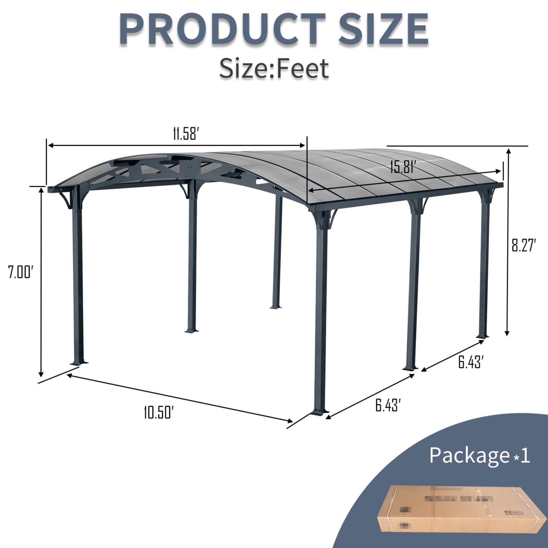 [12X16FT] Large Outdoor Aluminum Arch Carport With Polycarbonate Panels (SAK65820)