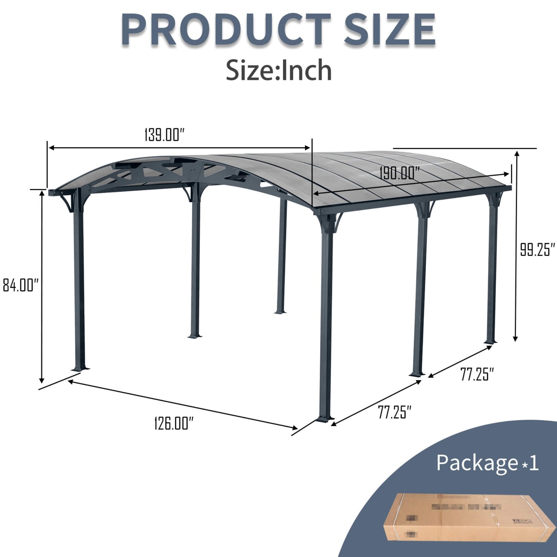 [12X16FT] Large Outdoor Aluminum Arch Carport With Polycarbonate Panels (SAK65820)