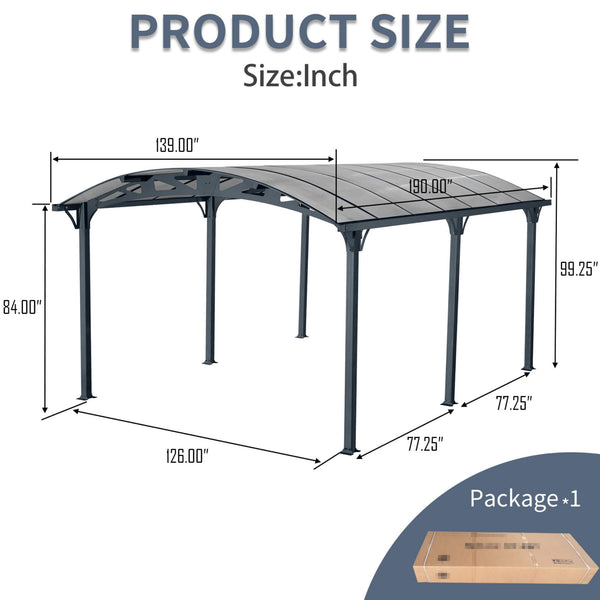 [12X16FT] Large Outdoor Aluminum Arch Carport With Polycarbonate Panels (SAK65820)
