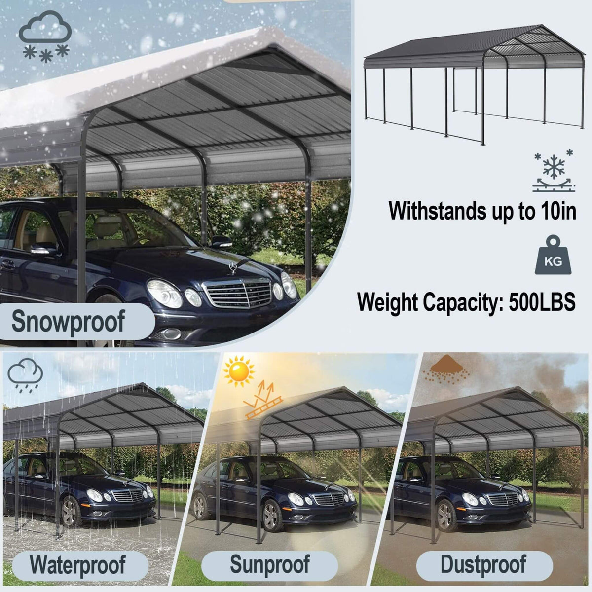 [12X20FT] Heavy-Duty Metal Carport With Galvanized Steel Roof For Car, Boats And Trucks, Gray (SAK95562)