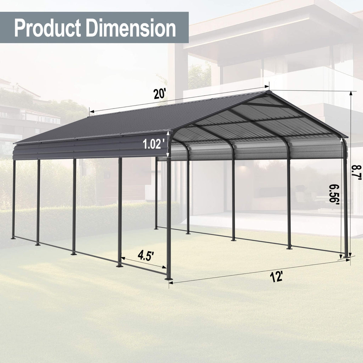 [12X20FT] Heavy-Duty Metal Carport With Galvanized Steel Roof For Car, Boats And Trucks, Gray (SAK95562)