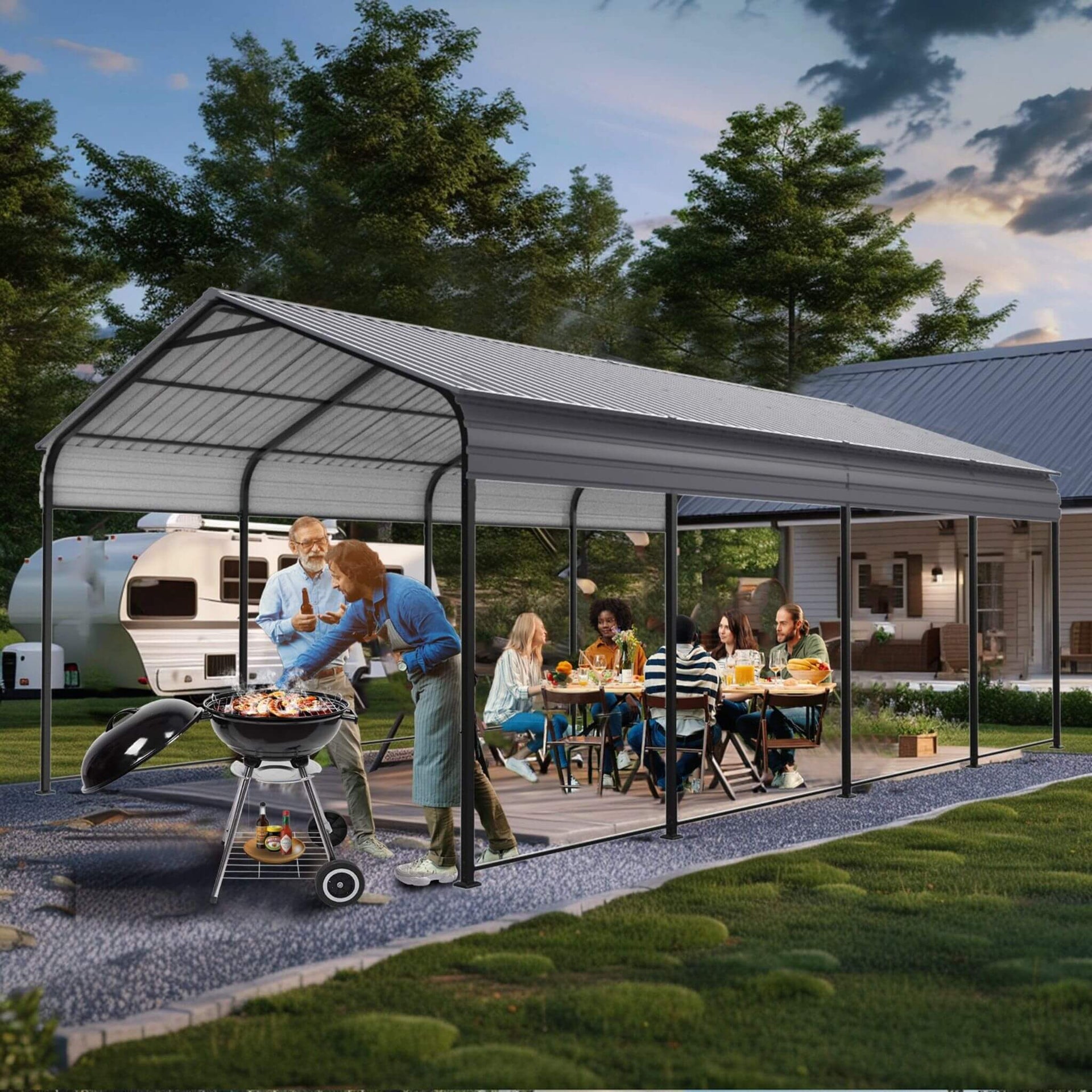 [12X20FT] Heavy-Duty Metal Carport With Galvanized Steel Roof For Car, Boats And Trucks, Gray (SAK95562)