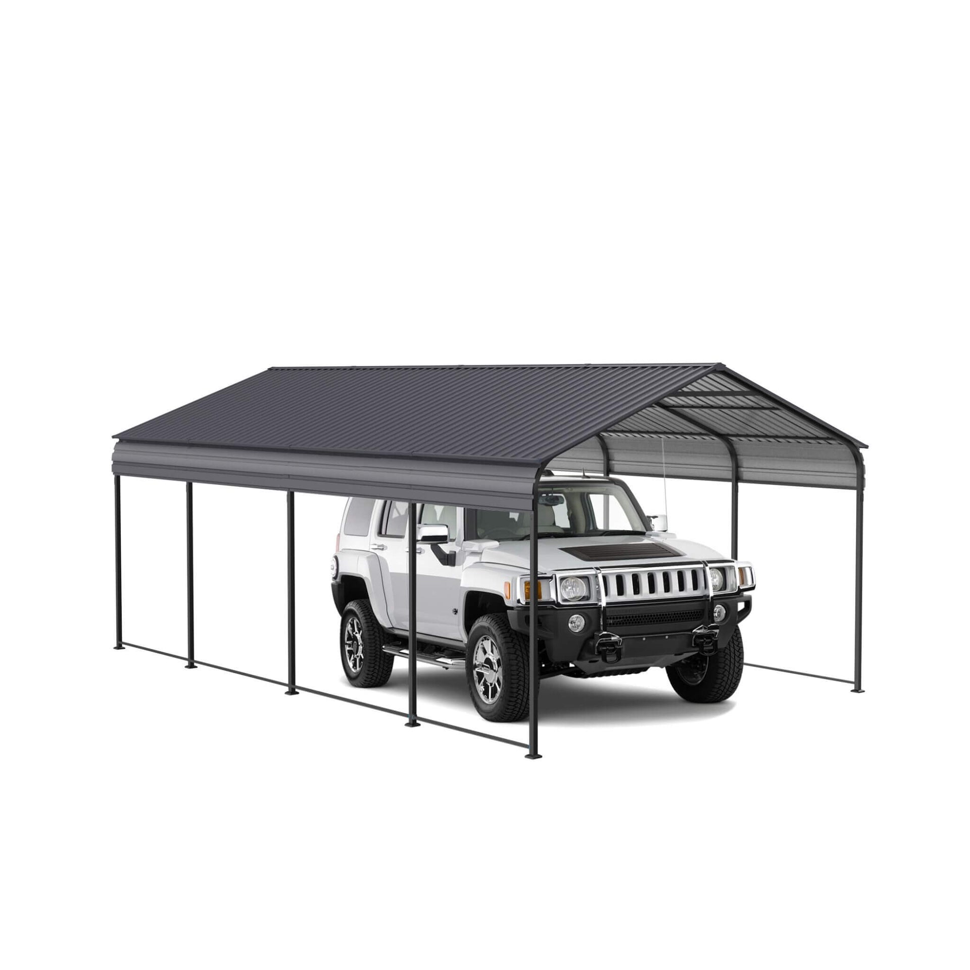 [12X20FT] Heavy-Duty Metal Carport With Galvanized Steel Roof For Car, Boats And Trucks, Gray (SAK95562)