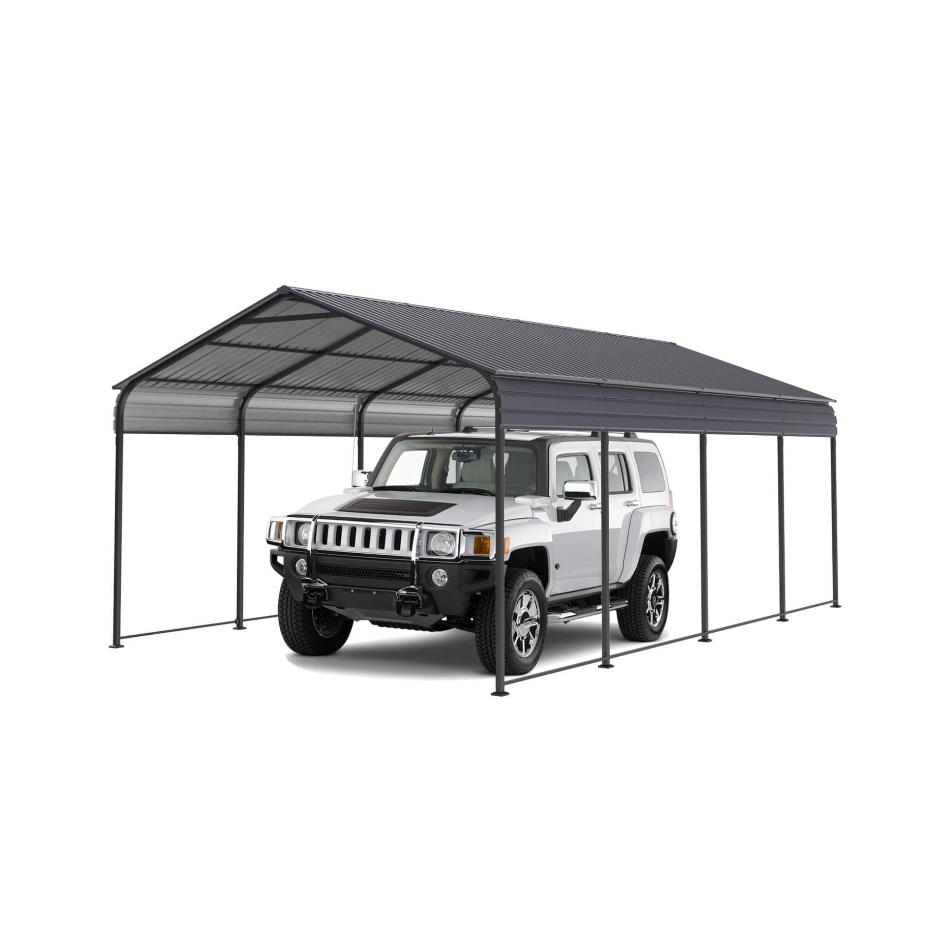[12X20FT] Heavy-Duty Metal Carport With Galvanized Steel Roof For Car, Boats And Trucks, Gray (SAK95562)
