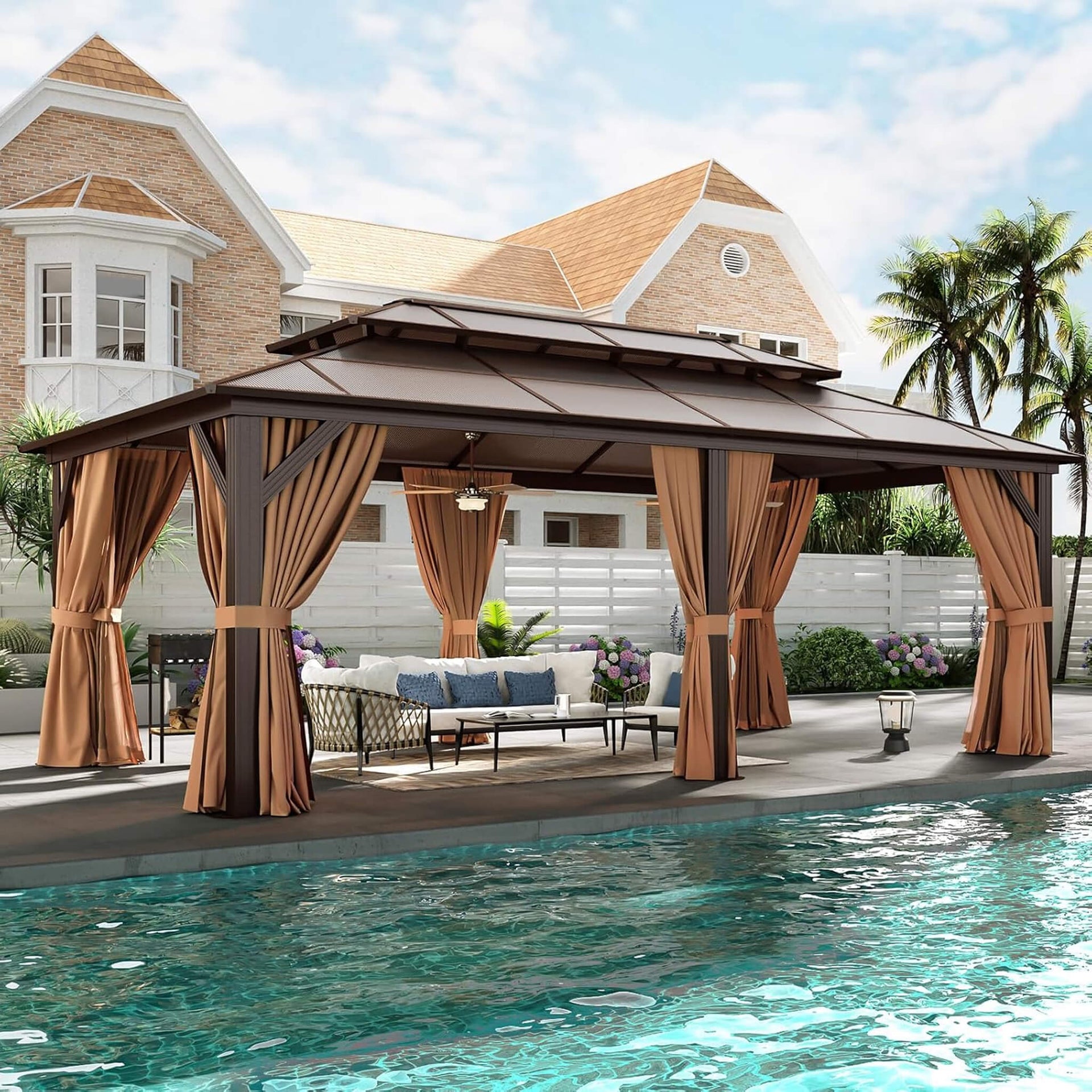 [12X20FT] Premium Aluminum Outdoor Polycarbonate Hardtop Gazebo With Netting & Curtains (SAK36580)