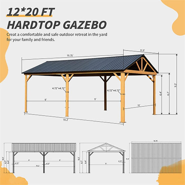 [12X20FT] Alora Premium Outdoor Double-Layer Galvanized Steel Hardtop Gazebo Pergola For Patio (SAK46095)