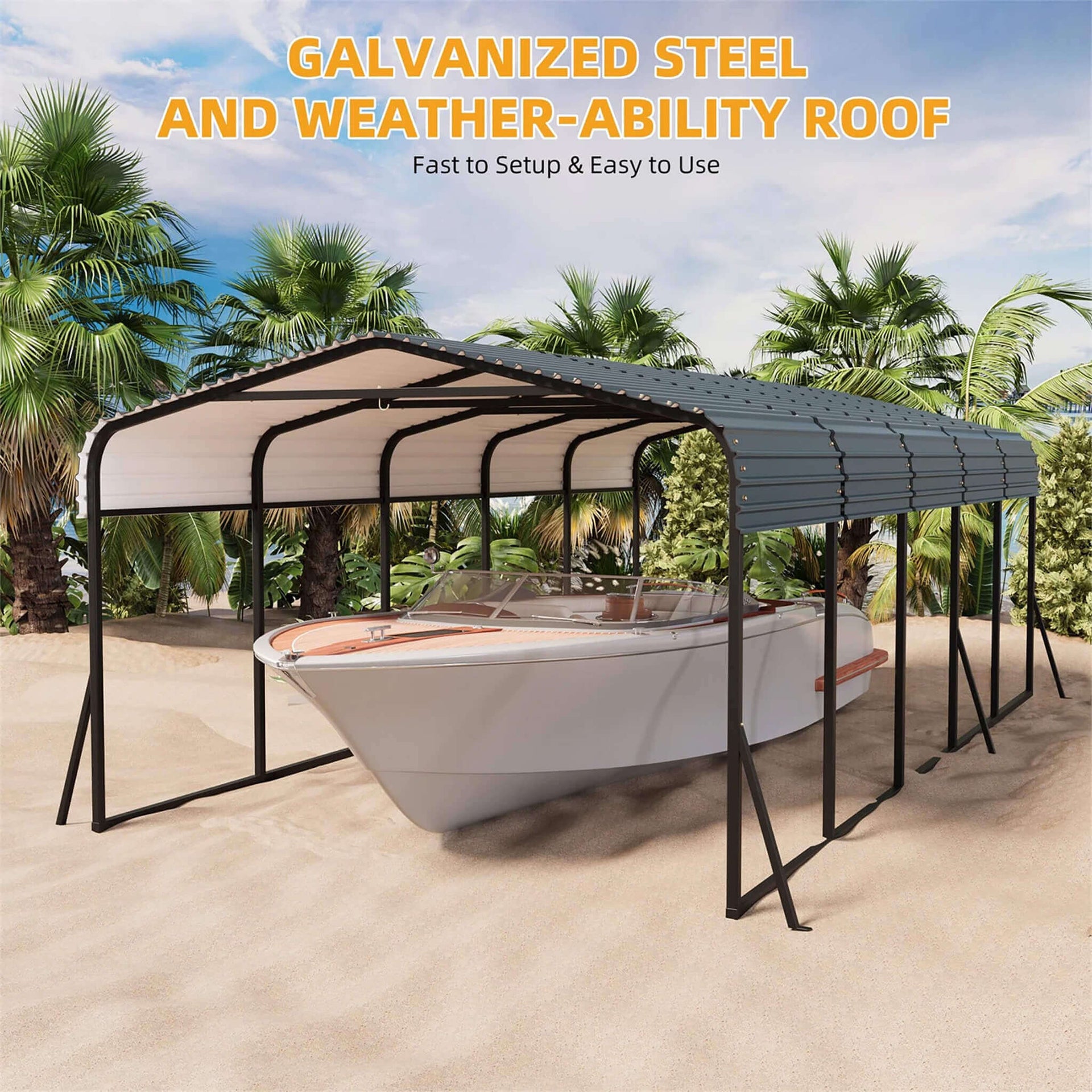 [12X24FT] Large Heavy-Duty Outdoor Metal Carport Kit With Galvanized Steel Roof (SAK53849)