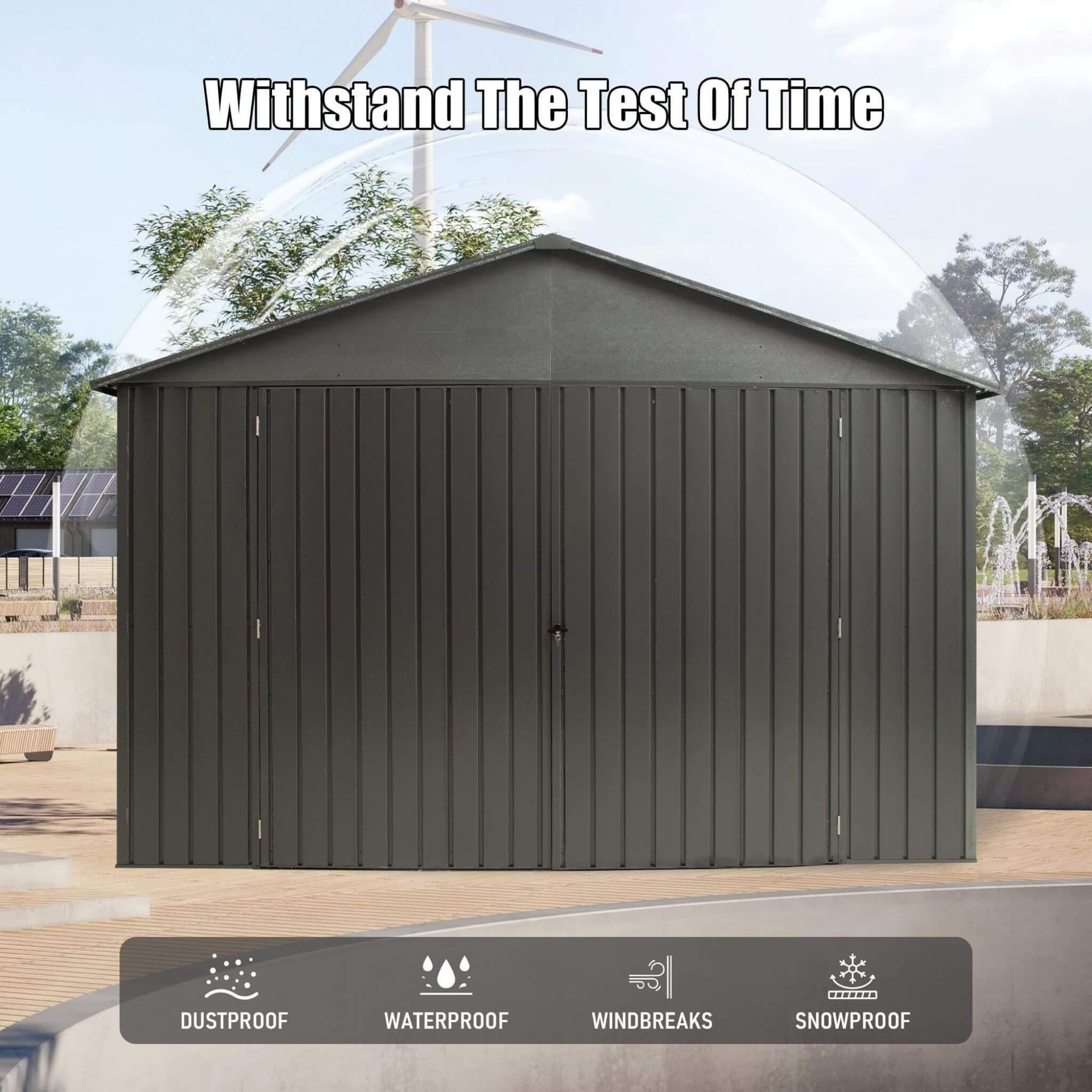 [12X25FT] Extra-Large Heavy-Duty Outdoor Metal Carport Garage Shed With Lockable Double Hinged Doors (SAK34153)