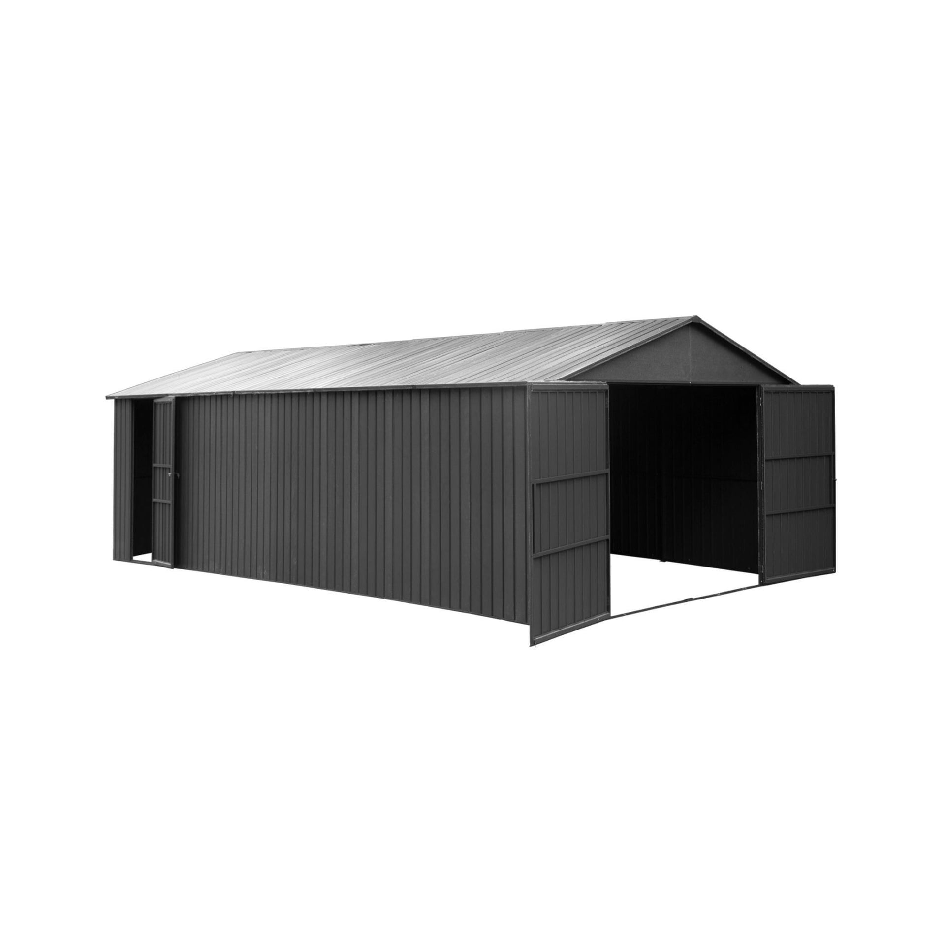 [12X25FT] Extra-Large Heavy-Duty Outdoor Metal Carport Garage Shed With Lockable Double Hinged Doors (SAK34153)