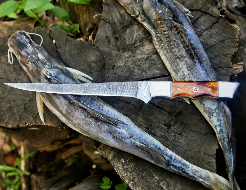 Custom Handmade Damascus Filleting Knife – 13