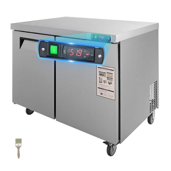 12.9 Cu.Ft 2-Door Commercial Stainless Steel Worktop Undercounter Refrigerator, 48