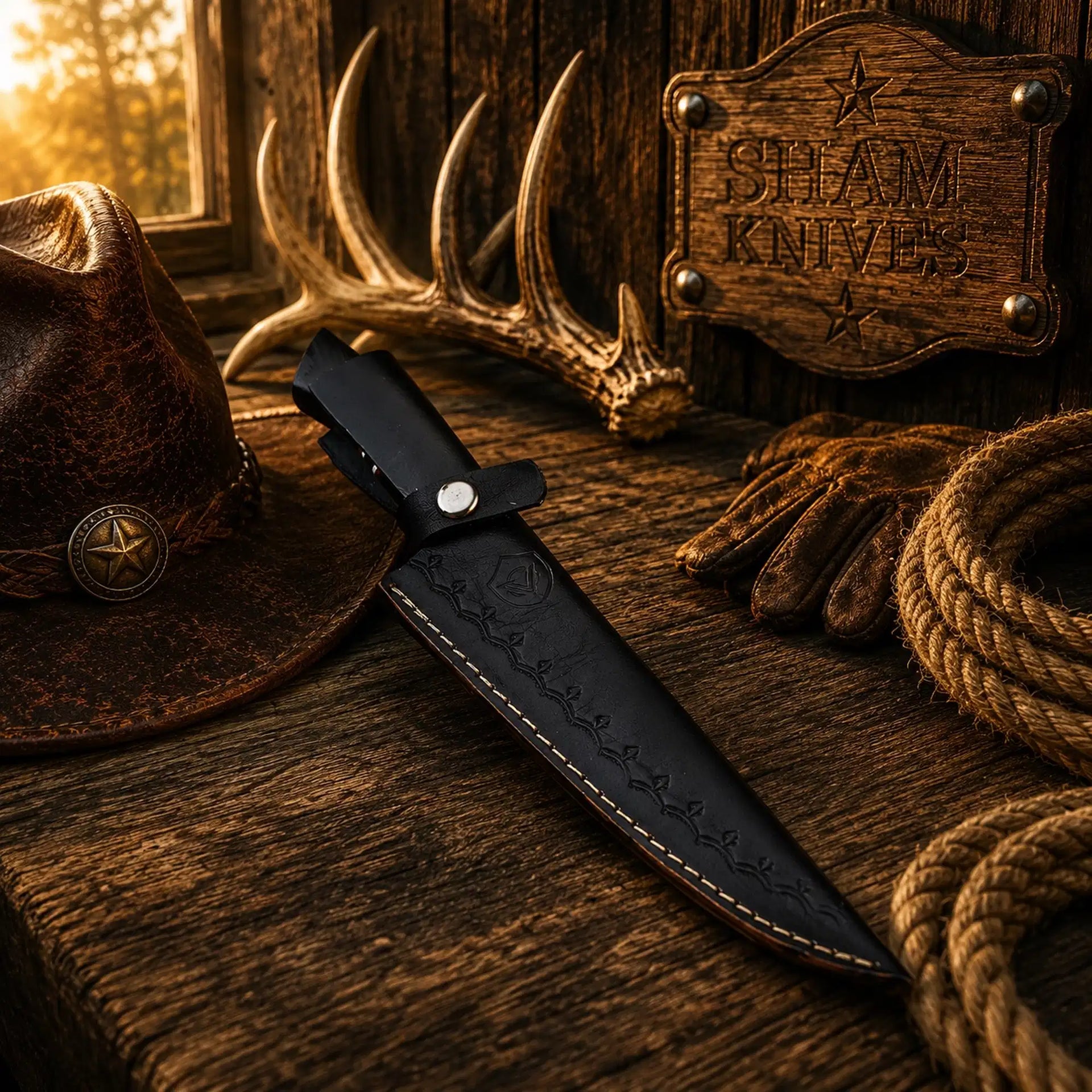 Handcrafted Copper Damascus Fillet Knife – Wenge Wood Handle & Leather Sheath