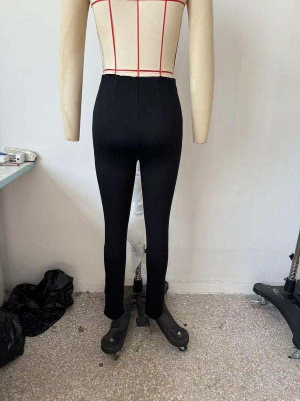 Autumn Women Clothing Jewelry Decorated Row Button Mid Waist Bottoming Trousers