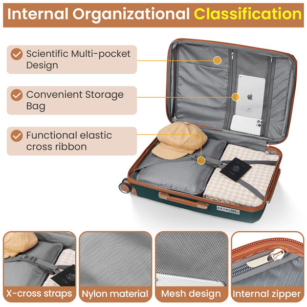 Luggage set of 4 pieces (14/20/24/28) with 4 360 degree silent rotating wheels made of PP material and durable TSA lock