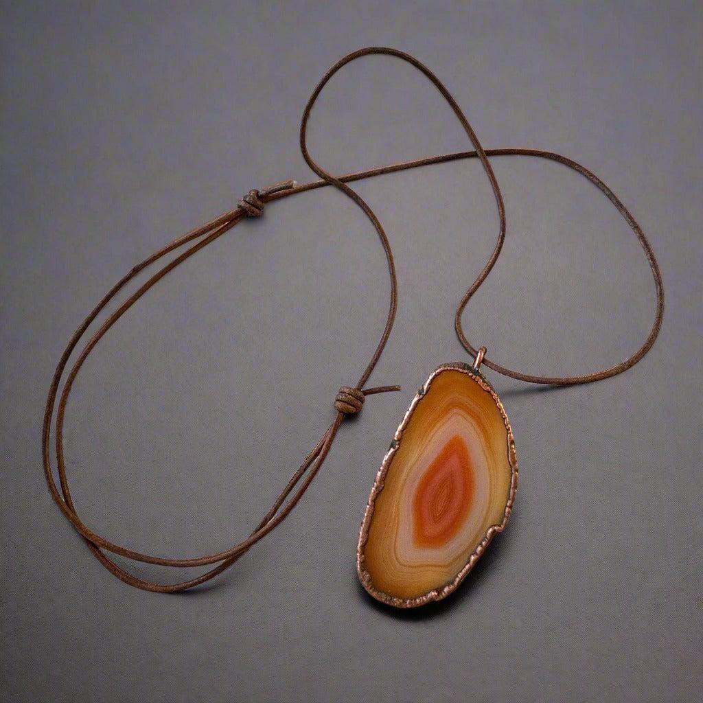 Copper Red Agate Slice Necklace - Grounded Heart| By Blackbird & Sage