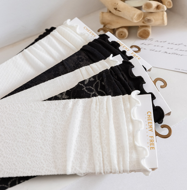 1 pair of socks for women summer thin black middle tube socks Japanese lace ballet style socks mesh breathable pile socks - Gifts for You 'n Me