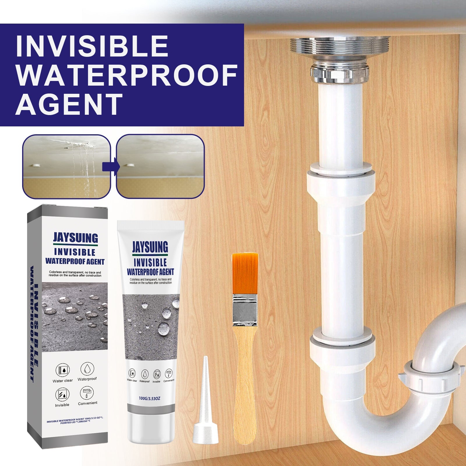 Invisible Waterproof Agent, Toilet Kitchen Waterproof Paint Exterior Wall Balcony Roof Tile Leak Repair Glue