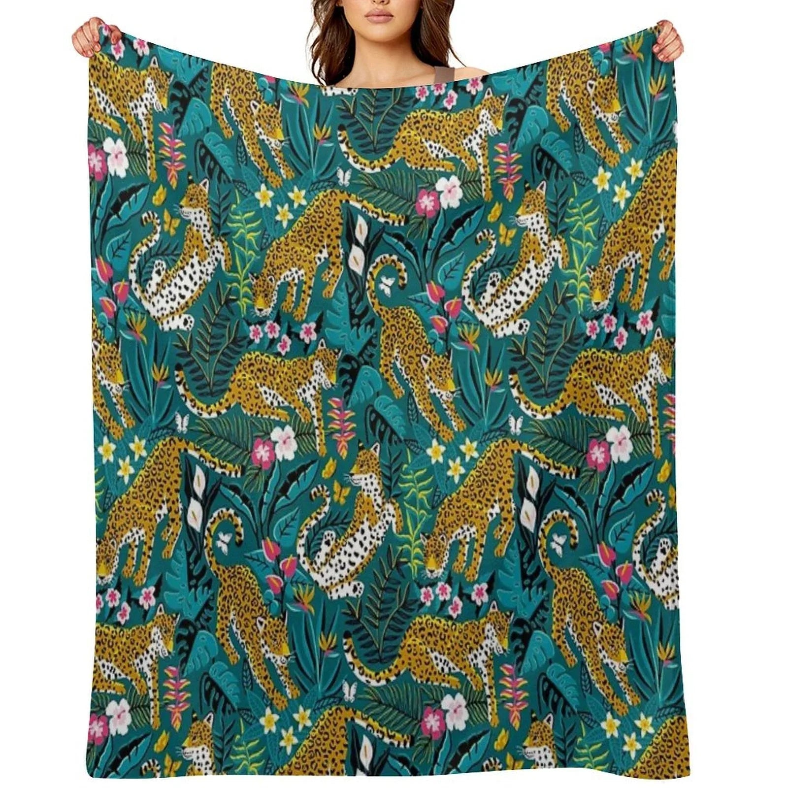 Dancing Jaguar Jungle Throw Blanket