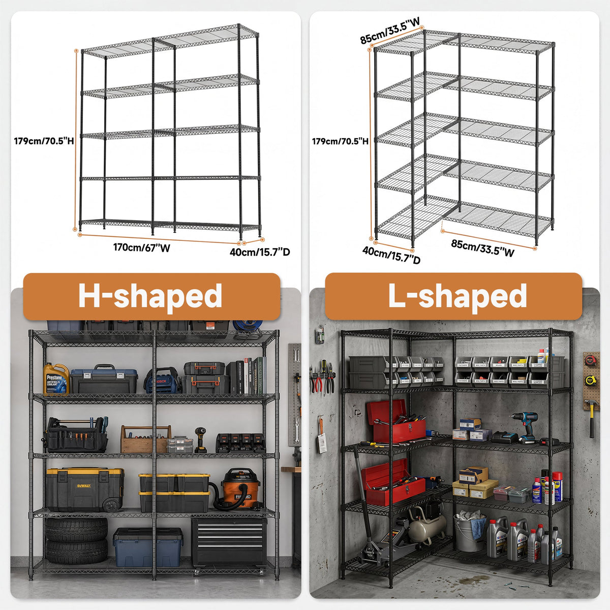 5 Tiers Metal Storage Shelves - Load 1500LBS