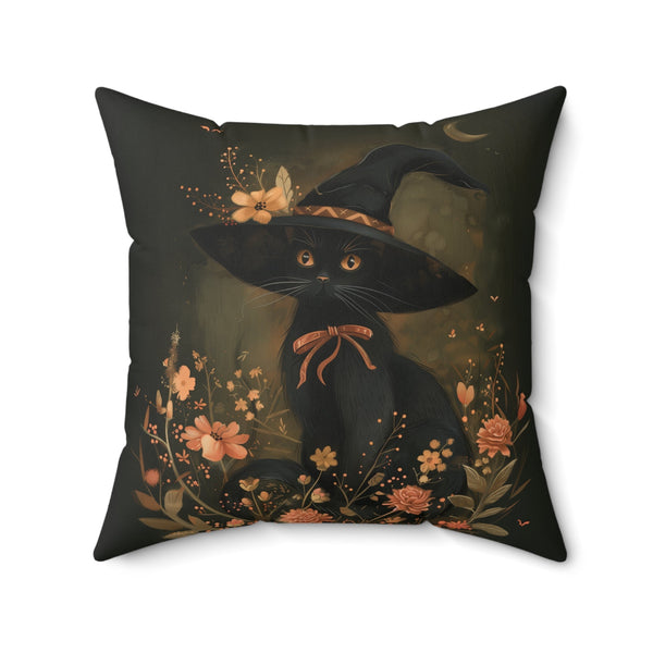 Microsuede Cushion / Halloween Art / Witch Hat Boho Cats