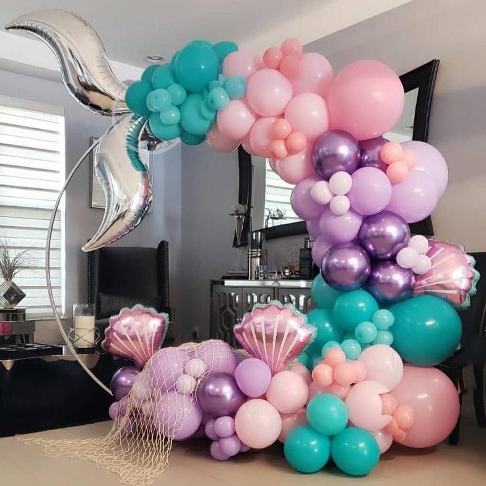 132Pcs/set Mermaid Balloon Arch Kit Mermaid Tail Balloons Mermaid Party Decoration Balloons For Party Girl Birthday Party Modern Decoration