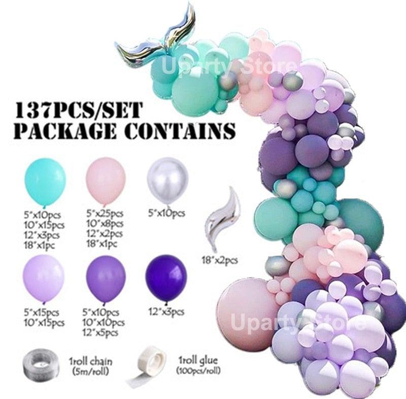 132Pcs/set Mermaid Balloon Arch Kit Mermaid Tail Balloons Mermaid Party Decoration Balloons For Party Girl Birthday Party Modern Decoration