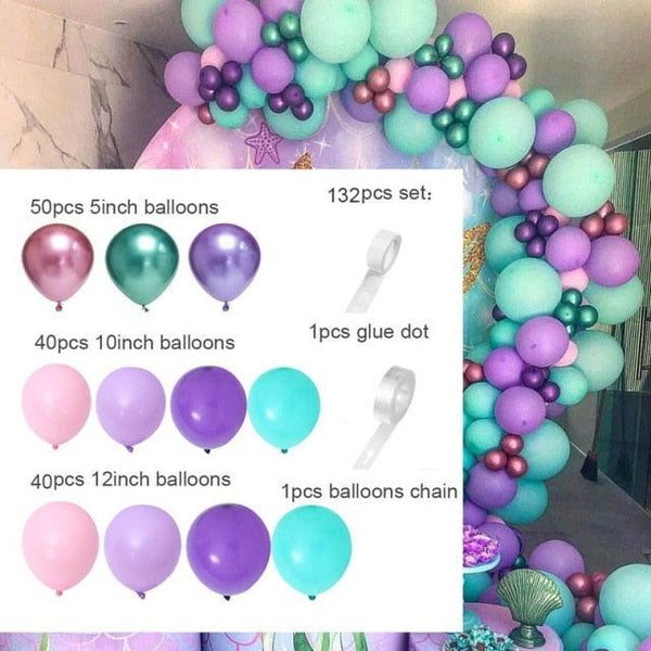 132Pcs/set Mermaid Balloon Arch Kit Mermaid Tail Balloons Mermaid Party Decoration Balloons For Party Girl Birthday Party Modern Decoration
