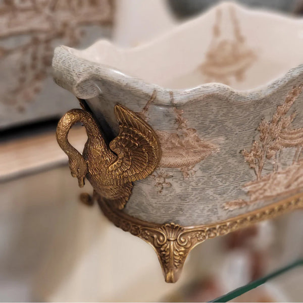 Bronze Ormolu Swan Handled Planter 13338