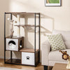 52 Inch Tall Wooden Cat Tree Metal Frame with 2 Condos and Cushions-Coffee