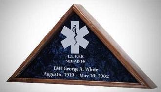 EMT Flag case, Medical Flag display Mahogany case