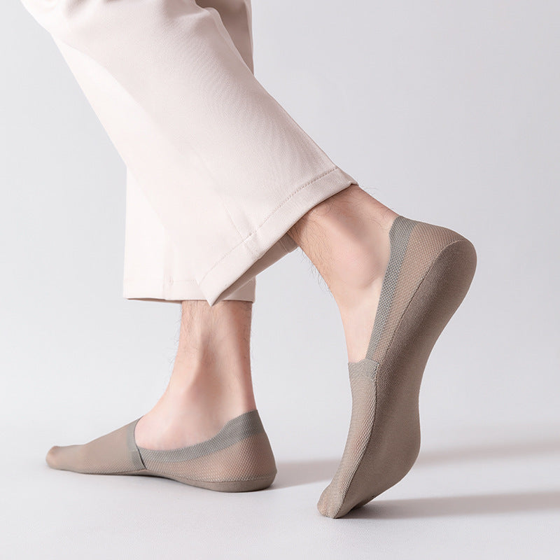 Men's thin breathable mesh boat socks short socks shallow mouth ice silk invisible socks ﻿