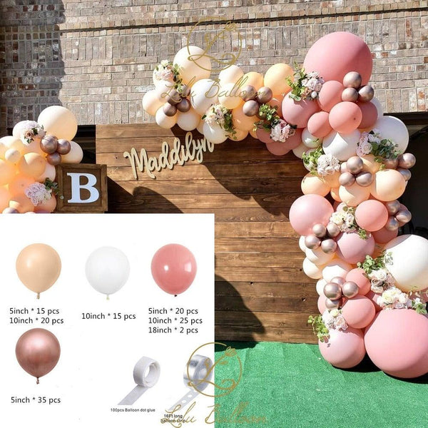 134 pcs Rosewood Beige And Chrome Gold Balloon Garland Kit For Girls Garden Tea Party Birthday Wedding Balloon Baby Shower Party Girl Birthday Decoration