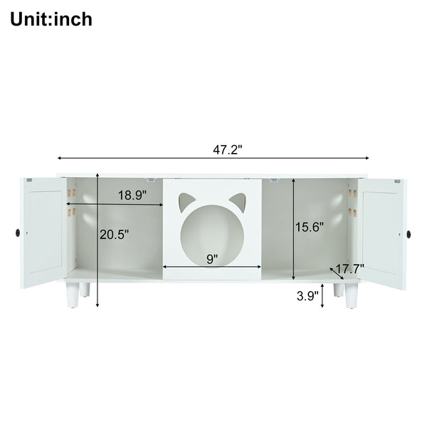 Furniture Style Cat Cabinet Cream White Cat Litter Box with Sisal Scratching Door MDF