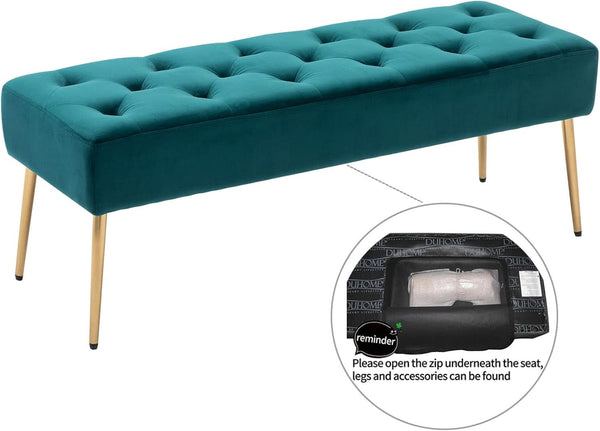 Velvet Upholstered Button Tufted Ottoman Gold Base
