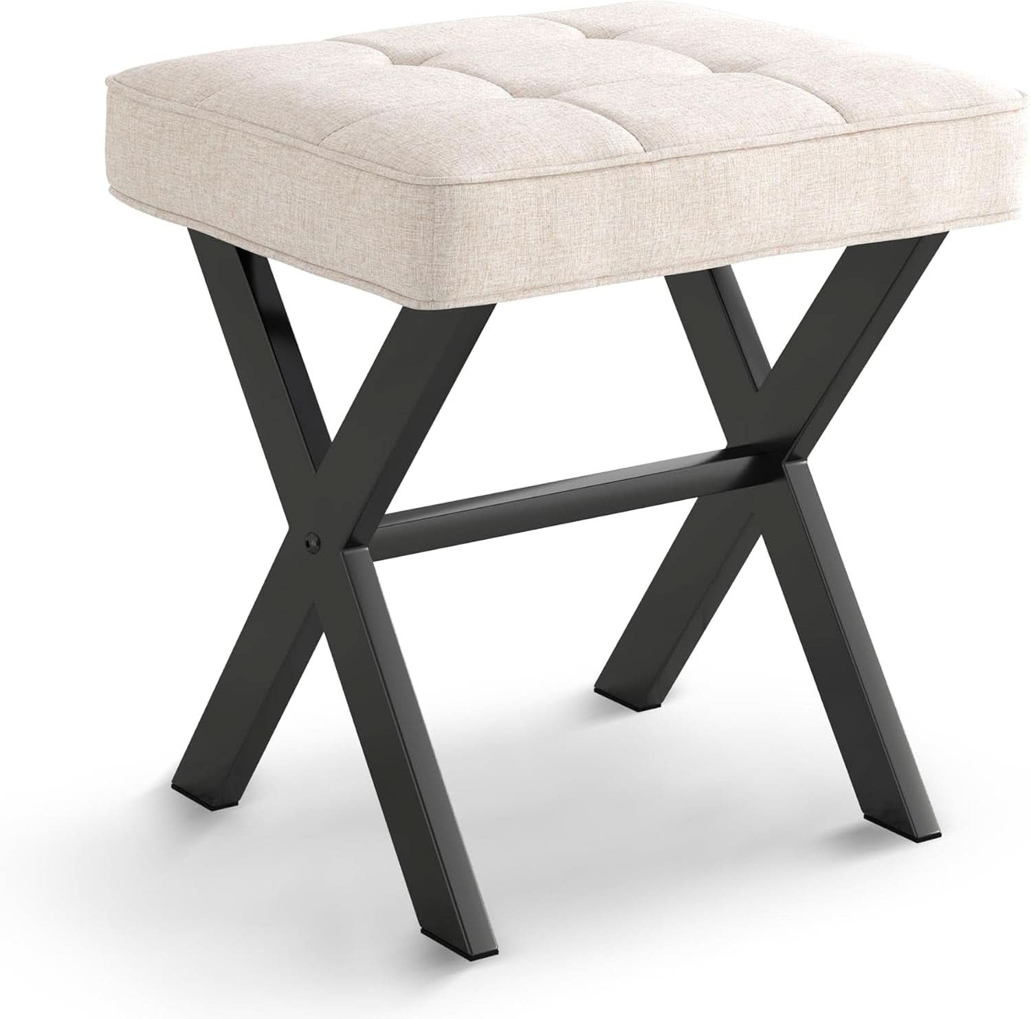 Linen Vanity Ottoman Foot Stool 16.9x12.9x18 Inches