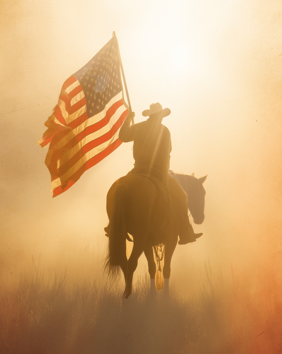 Cowboy Carrying Flag - American Country Prints | Rustic Farmhouse Art 8x10