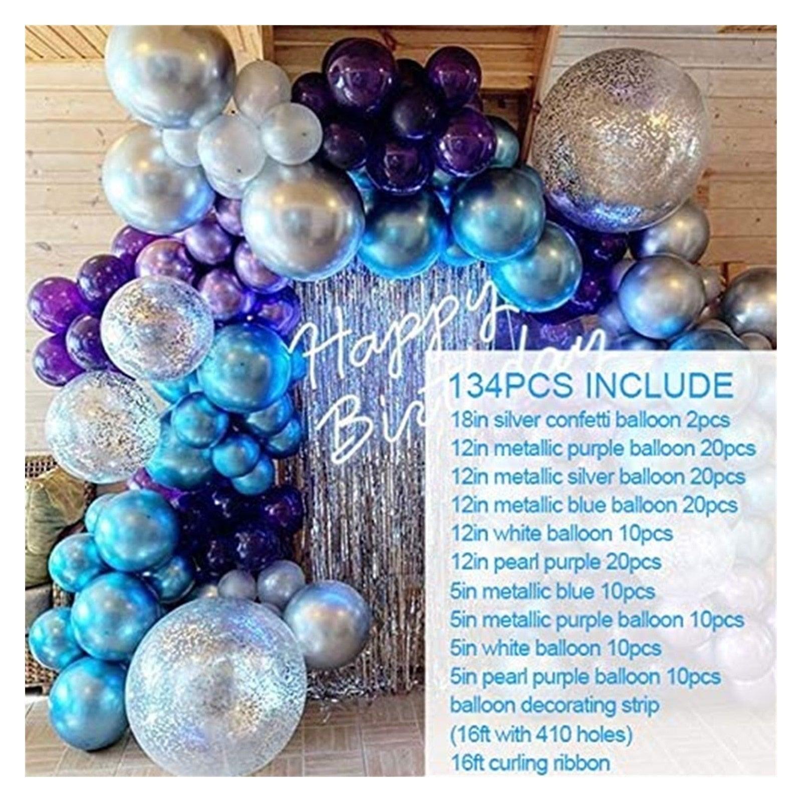 134Pcs Blue Silver Purple Themed Purple Birthday Balloon Garland Arch Kit For Baby Shower Wedding Engagement Decorations Girl Party Birthday Ballon Wedding Decoration