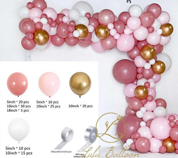 135 pcs Rosewood Blush Pink And Gold Balloons For Girls Garden Tea Party Birthday Wedding Balloon Baby Shower Party Birthday Ballons Girl Party Decoration