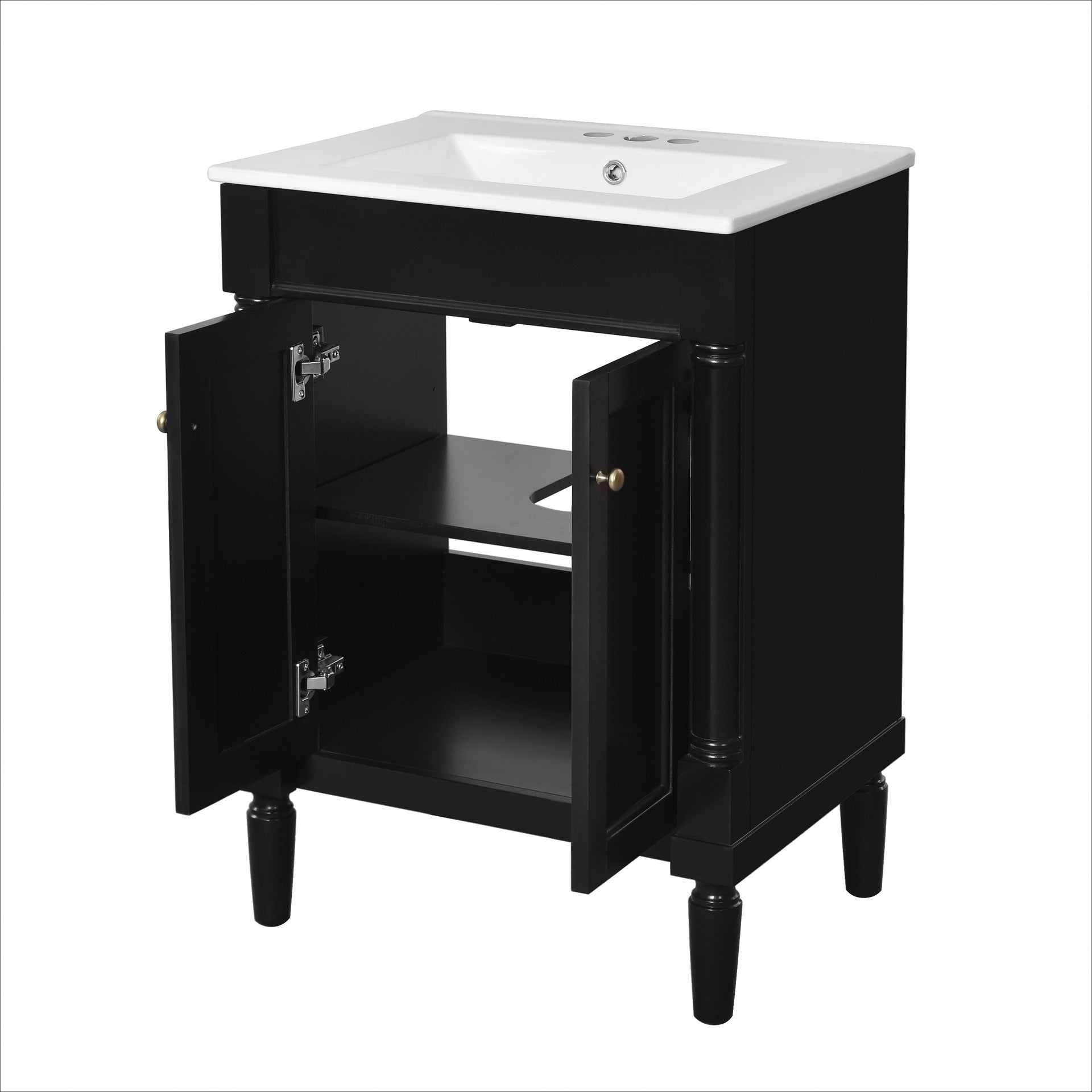Modern Bathroom Vanity with Top Sink and 2-Tier Large Storage Shelves Cabinet