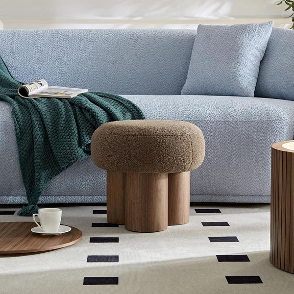 Luxurious Dark Brown Boucle Round Ottoman Footstool