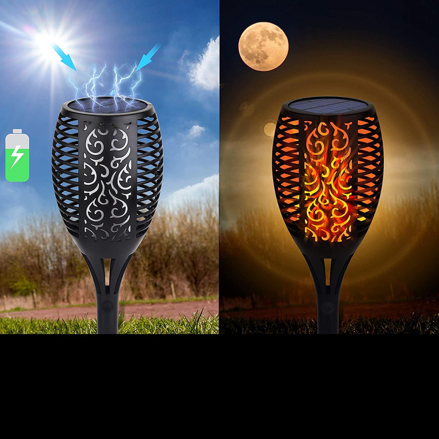 33/96 LED Solar Stainless Steel Torch Lamp For Yard Garden Pathway Doorway Courtyard